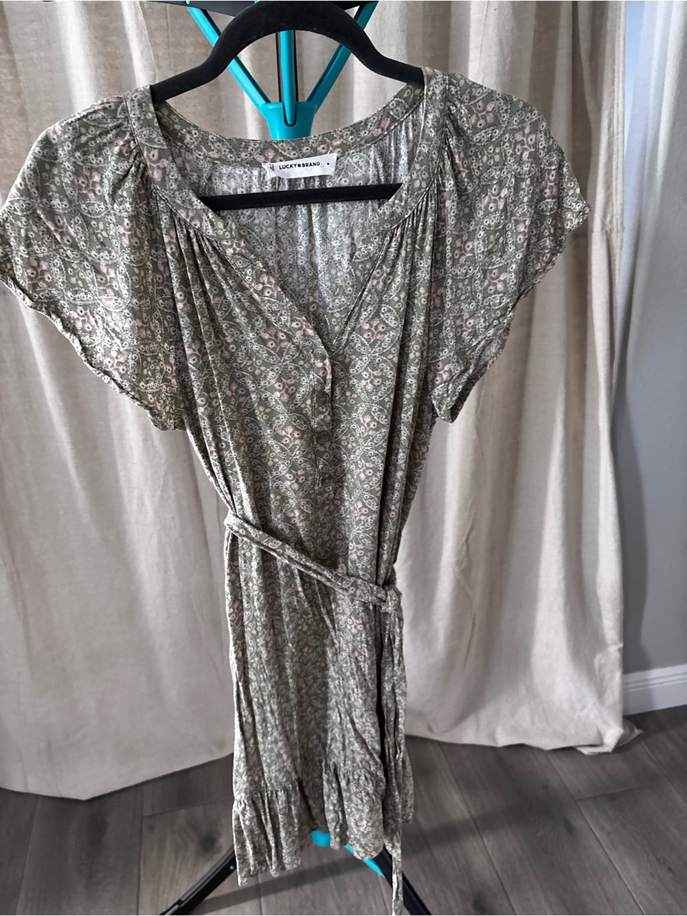 Lucky Brand Sage Green & Pink Floral boho dress